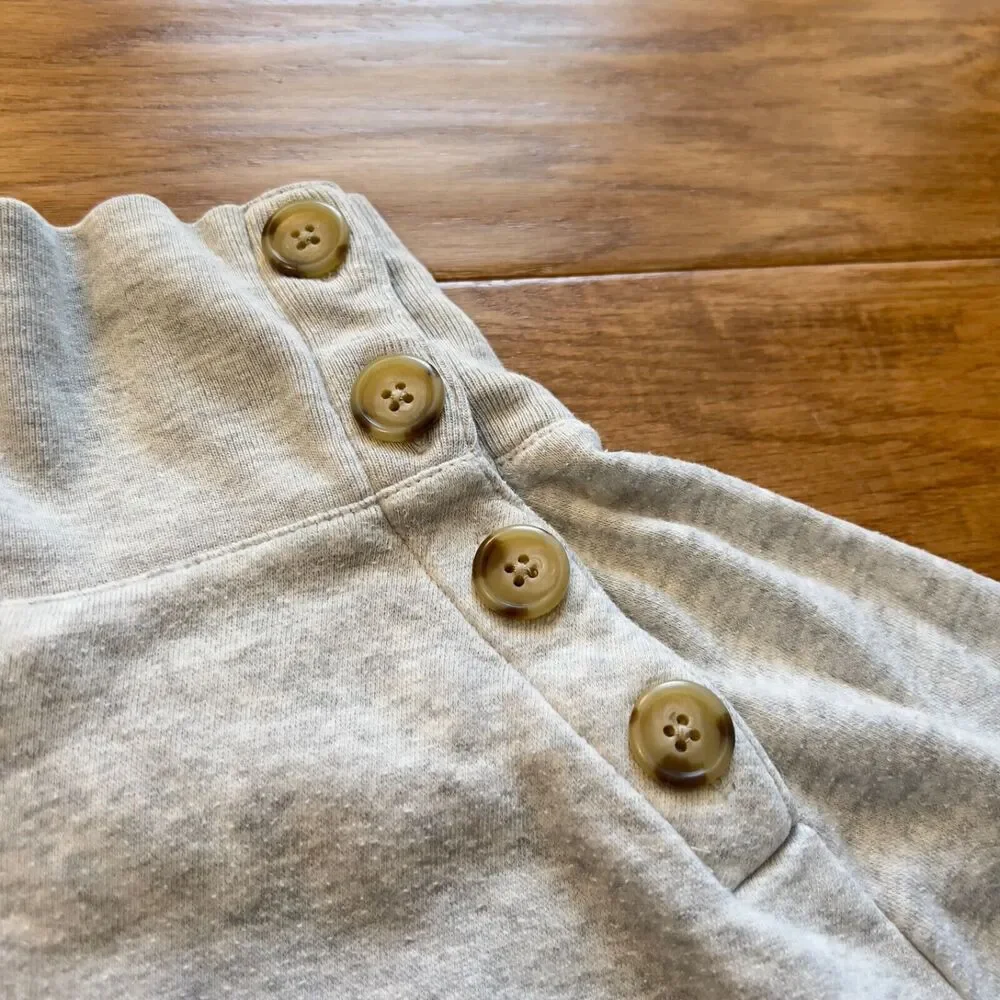 J.Crew Tunic Sweatshirt Size S Heather Gray Wide Button-Collar Cloudspun Fleece